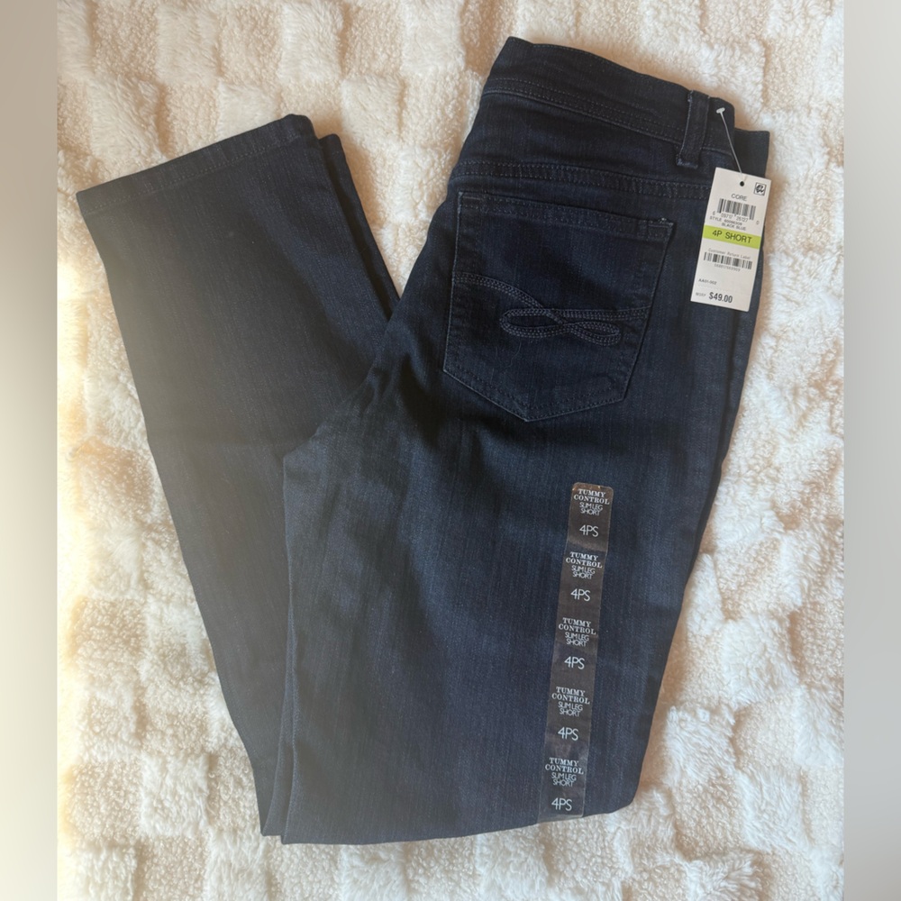 Style & Co. Women's Dark Blue Tummy Control Slim Leg Jeans.  Size 4PS.  New.